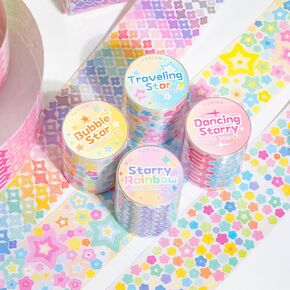 4 لفات ملصقات شريط Washi Star Star ، ملصقات ملصقات ملصقات ملصقات بريق ، ملصقات كورية من اللصق الكوري اللطيف شريط Washi ، شريط زخرفي DIY للألبومات الحرف الضوئية