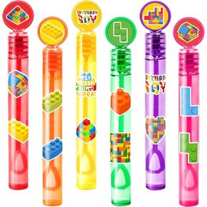 24pcs build bluck diy bubble wands with 96pcs ملصقات - لحفلات الحفلات لأكياس Goodie ، وأشجار بيناتا ، ومستلزمات أعياد الميلاد بالفقاعة المصغرة ، وهدايا الألعاب ، وجوائز الفصل للأطفال الصغار ، والأولاد والبنات