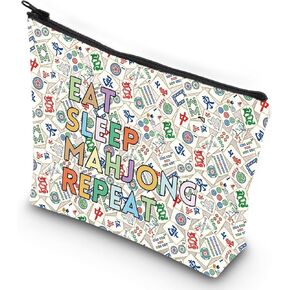 G2TUP Mahjong Makeup Bag Mahjong Gift Eat Eat Sleep Mahjong Repeat Cosmetic Bag (Mahjong Repear)