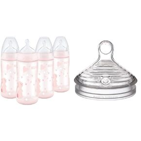NUK Smooth Flow Anti Colic Baby Bottle, 5 oz, 4 Pack, Elephant,4 Count (Pack of 1) & Simply Natural Baby Bottle with SafeTemp, 5 oz, 4 Pack, Pink Hearts