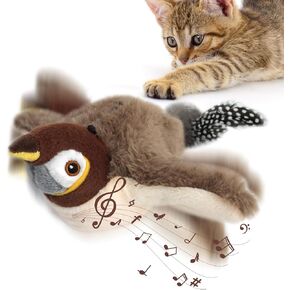 Therpapping Chip Bird Cat Toy ، 2025 Interactive No Flying Bird Toy للقطط الداخلية مع أجنحة وصوت محاكاة.