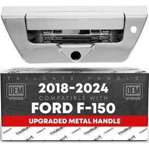 Tailgate Handle Latch Replacement, Upgraded Metal - Compatible with 2018-2024 Ford F-150 (Manual Type) - Exterior Tailgate Assembly, All Chrome w/ Keyhole, Camera Hole - OEM JL3Z-9943400-EB-ACHMT