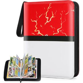 Trading Card Binder, 4 Pockets Fits 400 Cards with 50 Removable Sleeves Portable Collection Card Album Compatible with Pokemon Cards TCG Game Sports Cards, Red and White