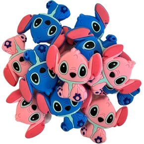 Lashicorn Stitch Blue Alien Alien Silicone Bead Bead Bead | 12 جهاز كمبيوتر مختلط حزمة Pink Lo Lo Angel Bulk Bulk Wholkale Cartoon -Charth -keychain Making Kit Beaded Pen Freshie Hanger