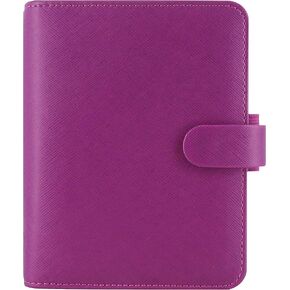 Filofax Saffiano Organizer, Pocket Size, Raspberry - Cross-Grain, Leather-Look, Six Rings, Week-to-View Calendar Diary, Multilingual, 2025 (C022452-25)
