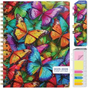 HARDCOVER Academic Year 2025-2026 Planner: (June 2025 Through July 2026) 8.5"x11" Daily Weekly Monthly Planner Yearly Agenda. Bookmark, Pocket Folder and Sticky Note Set (Colorful Butterflies)