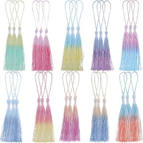 Giantree 30 PCS Mini شرابات إشارة مرجعية ، شرابات مرجعية للحرف ، 10 ألوان شرابات ملونة ، 14 سم/5.51 في شرابات ناعمة حريرية مع حلقات الحبل للحصول على مرجعية DIY Carks Meychain Making Jewelry Jewelry