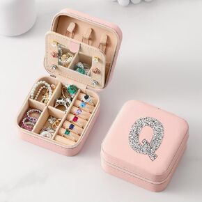 Parima Christmas Gifts for Women - Stocking Stuffers, Pink Travel Jewelry Case Organizer Initial Small Jewelry Box Custom Personalized Birthday Gift Women Her, Travel Essentials - Letter A, Pink