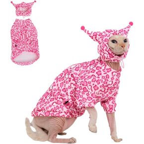 ملابس قطة Sphynx ، بدلة القط مع قبعة وبلوز ، مجموعة كاملة للقطط الخالية من الشعر ، كورنيش ريكس وديفون ريكس (بدلة وردية ، م (4.5-5.5 رطل))