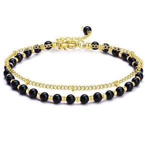Turquoise Stand Gold Bracelets, Handmade Birthstone Stack Bracelets Energy Crystal Bead Chain Gifts for Women, 8" (Gold- Turquoise)