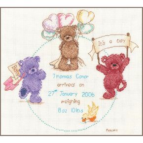 Vervaco Popcorn Celebration Birth Sampler Cross Stitch Kit