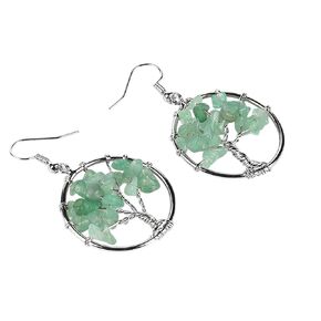 Jade Earrings Jade Hoop Earrings Jade Drop Earrings Tree of Life Earrings Silver Tree of Knowledge Family Tree Earrings August Birthstone Gift for Graduation Back to School Students and Teachers