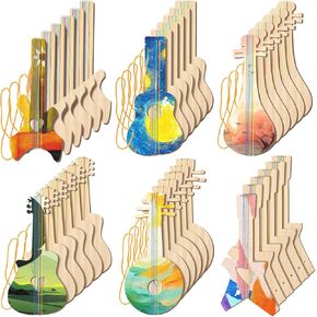 Syhood 36 Pcs DIY Wood Guitar Cutouts for Kids 12.4'' x 6.5'' Unfinished Wood Cutouts Guitar Crafts for Painting Bamboo Musical Instrument DIY Guitars for Boys Girls Class Party Music DIY Projects