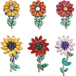 Fingerinspire 6pcs خياطة راينستون على بقع عباد الشمس الملونة البلورية التزيين يدويًا عباد الشمس اليدوي راينستون بقع بلورية من أجل مصنوعة يدويًا.