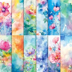 24 Sheets Dyeing Flower Pattern Paper 12" x 12" Dyeing Flower Scrapbook Paper Pad Double-Sided Tie Dye Colorful Watercolor Flower Patterned Decorative Craft Papers for DIY Card Making Photo Album