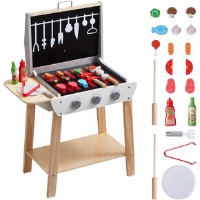 Vevor Wooden Play Barbecue Toy Grill ، Blayet Kids Grill with Play Food and Brilling Tools ، Wooden Play Food Kitchen Accessory (21 pcs) ، play play toy toy for toddlers boys girls age 3+ gift