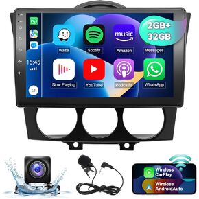 Android 13.0 Double Din Car Stereo for Mazda RX-8 2003-2008 9 Inch HD Touch Screen Car Audio Receiver with CarPlay Android Auto GPS Navigation Bluetooth Camera, 2G+32G