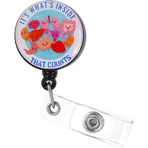 Funny Nurse Badge Reel Retractable - It's What's Inside That Counts Badge Clip with ID Alligator Clip for Nursing Name Tag Card Cute Organs Badge Holder for Doctor MA Teacher Student RN Hospital Work