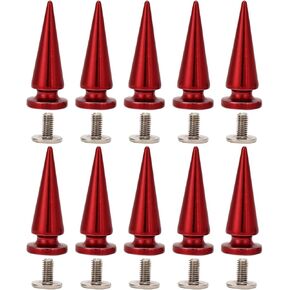 chazcool 10 pcs 10x26 mm مخروطات مخروطية للملابس ، والمعادن المعدنية الحمراء ، والمسامير للملابس للأحذية الجلدية DIY سترة حرفة ملابس حمراء (10 * 26 مم اللون الأحمر)