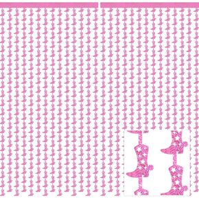 Pasimy 2 Pack Western Cowgirl Bachelorette Party Backdrop Glitter Pink Disco Cowgirl Boot Tinsel Foil Fringe Curtains for Man I Feel Like a Bride Let's Go Girl Nashville Last Rodeo Cowboy Decoration