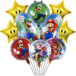 10Pcs Mario Party Foil Balloons, Mario Birthday Party Decorations Supplies (Pack of 10)
