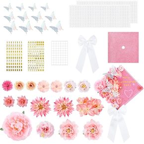 شملت زينة غطاء التخرج من Brikabia ، 36pcs Cap Decorations للتخرج ، الفراشات Faux Flowers ثلاثية الأبعاد ، وملصقات رسائل ، وورق بريق ، و Satin Bow for DIY Grad Hat Topper