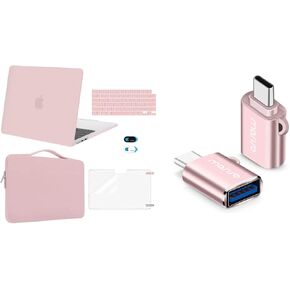 Moseso متوافق مع MacBook Air 13.6 بوصة العلبة 2022 الإصدار A2681 & USB C إلى Pack 2 USB ، حزمة حمل الأكمام وغطاء لوحة المفاتيح وغطاء كاميرا ويب ووقت الشاشة ، وردي وورد الذهب