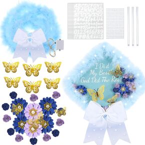 34 Pcs Graduation Cap Decorations Kit 2025 DIY Grad Cap Toppers with Feathers, Rose Flowers,3D Hollow Butterfly, Bows Knot for Graduation Party Decorations Supplies