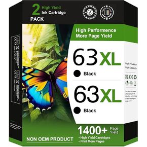 63XL خرطوشة حبر أسود عالية من HP حبر 63 بديل لـ HP 63 أعمال خرطوشة الحبر الأسود لـ HP OfficeJet 3830 4650 5255 5258 5200 Envy 4520 4512 4510 Deskjet 1112 2130 3630 F6u64an (2 pack)