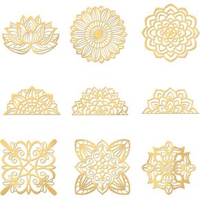 Olycraft 9pcs نمط الأوراق ملصقات النحاس النحاس الذهبي ملصقات ختم الذهب تترك ملصقات معدنية ملصقات ذاتية لصنع البطاقات ، سجل القصاصات ، الحرف اليدوية DIY 1.6x1.6 بوصة