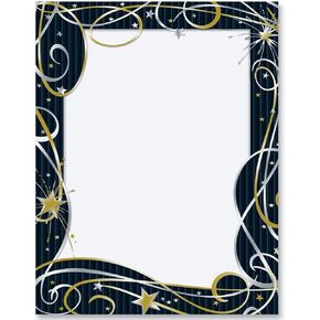 Paperdirect After Midnight Celebration Birthday Holiday Theme Paper Stationery, Border Paper, Letterhead 8.5 x 11, 25 sheets, Elegant Premium Writing Paper, Decorative Printer Paper