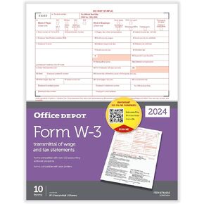 Office Depot® W-3 Laser Tax Forms, 1-Part, 8-1/2" x 11", Pack Of 10 Forms