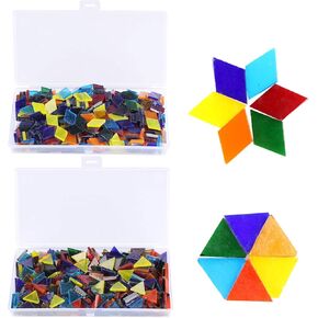 Aunifun 800pcs بلاط الفسيفساء ملونة ، قطع الفسيفساء الشفافة الشفافة مع صندوق منظم للديكور المنزلي ، المثلث والمعين