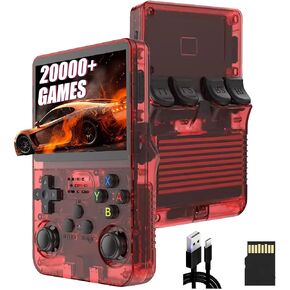 R36S Retro Handheld Game Console 64g ， Control-In 20000+ Game Retro Console ، 21 Emulator ، 3.5 "شاشة IPS ، نظام Linux ، محاكي صغير محمول للأطفال والبالغين (أسود)