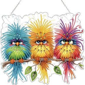 Diamond Art Hanging Kit for Adult,Special Shaped Rhinestone,Double Sided DIY Acrylic Diamond Art Painting Window Pendants Home Garden Wall Hanging Kits Hanging Ornament (Bird)