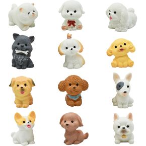 12Pcs Mini Dog Figurines Set Little Puppy Figures Cartoon Resin Animals Cake Toppers for DIY Easter Eggs Christmas Birthday Gift Micro Landscape Bonsai Craft Decor