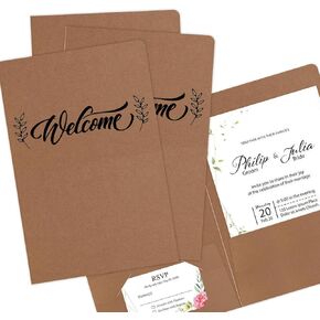 Kraft Paper 6x9 بوصة مستندات ترحيب مستندات مجلدات مع جيوب لسلال الترحيب بالفندق ، برامج الزفاف