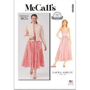McCall's M8464K5 Vintage 1980's Misses 'و Miss Petite مبطن وملابس خياطة الحزمة من Laura Ashley ، رمز التصميم M8464 ، الأحجام 8-10-12-14-16
