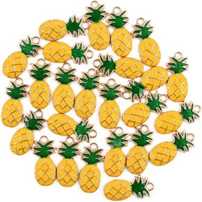 Framendino ، 30 حزمة سحر أناناس لطيف معلقات الفاكهة Ananas مطلي بالذهب المعدني حبات المينا سحر المجوهرات صنع الأخضر الأصفر