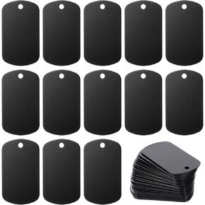 25 PCS الفراغات النقش ، فراغات نقرية بالليزر ، علامة الكلب المعدني للختم/النقش ، علامات معرف الأليف الفارغة القابلة للتخصيص علامات الكلاب العسكرية (أسود)