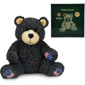 Enesco Boyds Bears 45th Anniversary Bubba Bearsevelt Figurine, Collectible Premium Hand Crafted Hand Painted Stone Resin Teddy Bear Home Decor Statue, Patriotic Black Bear with USA Flag, 4.25 Inch