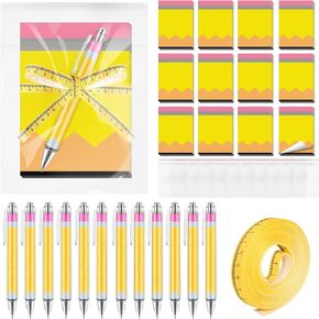 12 حزمة هدايا تقدير المعلم تشمل 12 Glitter Pressed Point Pens أقل 12 ملاحظات لزجة معلم 15 قدم الشريط لعيد ميلاد يوم المعلم