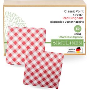 SimuLinen Disposable Dinner Napkins, Biodegradable for Parties, Showers, Luncheons – White with Pink Orchid, 15.5"x15.5", Pack of 50 in Kuwait