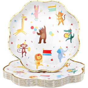 Maxdot 25 Pack Animal Parade Party Party Party ، 9 بوصات من الأطباق الورقية التي يمكن التخلص منها محشوة بتصميم حيوانات Safari لطيف الغابة ، مناسبًا لعيد الميلاد ، استحمام الطفل ، حفلة أطفال ، احتفال بموضوع حديقة الحيوان