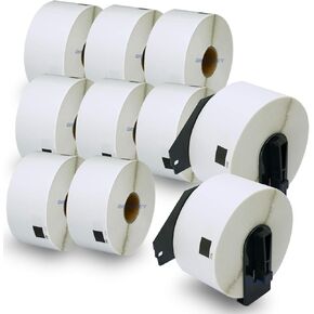 BETCKEY - Compatible Large Address Labels Replacement for Brother DK-1208 (1.4" x 3.5"), Use with Brother QL Label Printers [10 Rolls + 2 Reusable Cartridges]