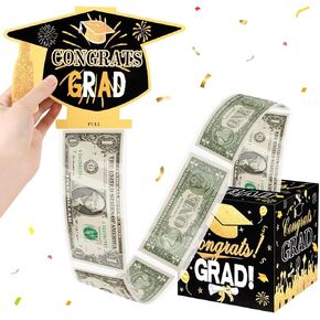 Ccinee Greaduation Money Box for Cash Gift ، Black Gold Surprise Money Box for 2025 Grad Money Molevers Audure Adure College Game Target