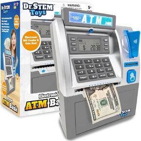 Dr. STEM Toys - Kids ATM Savings Bank - Electronic Piggy Bank مع Bill Feeder و Coin Counter و LCD - لعبة STEM التعليمية للأطفال 5-12