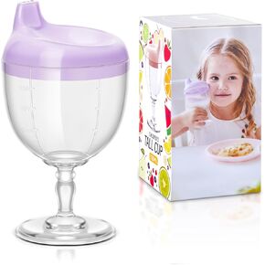 Irenare 2 Pcs Baby Wine Sippy Cup Plastic Goblet Cup No Spill Wine Glass Sippy Cup Baby Goblet Cup Baby Sippy Cup Wine Glass Beverage Mug Milk Bottle with Lid for Kids (Blue,White)