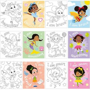 Thinkday 6 قطع فتاة سوداء مسبقة القماش الرسم للطلاء 8 × 10 بوصة مخطط تمتد مسبقًا للطلاء الرسم.