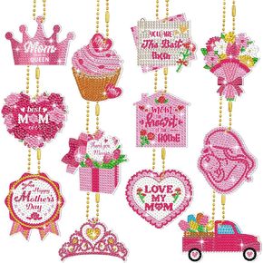 12 PCS Happy Mother's Day Diamond Painting keychains diy contlulful diamond painting kyits kits 5d Mother's Day Art Diy Crafts for Mom